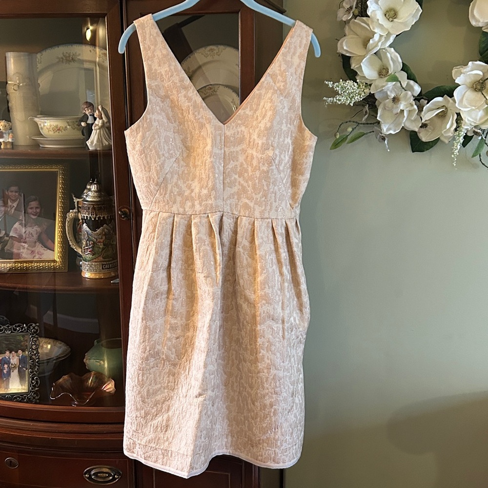 J. Crew Cream Jacquard V-Neck Mini Dress. Size 6